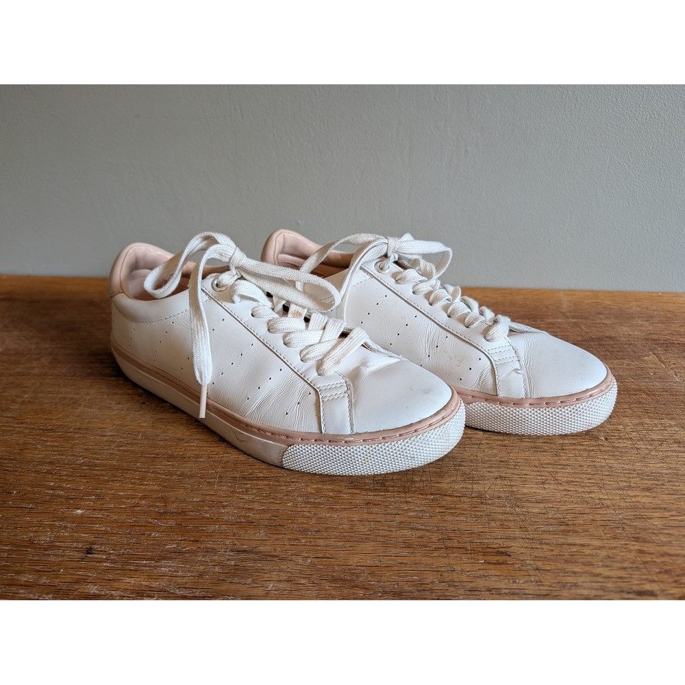 J.Crew Saturday Sneakers White Pink Leather Low Top Lace Up Shoes Womens 7.5